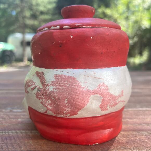 Vintage 1970s Hand Painted Santa Claus Candy Jar 6" Ceramic Christmas Decor OOAK - Picture 5 of 16